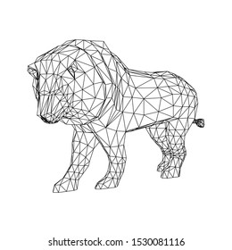 Abstract Lion as Triangular Line Art. Isolated Images.
