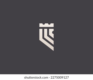 Abstract lions head with crown logo. King sign. Vector illustration.