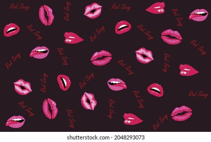 
abstract lips arrangement all over design with solid background for textile printing clothes