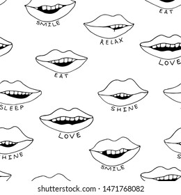 Abstract lips doodle for decorative design, cartoon style fashion seamless pattern