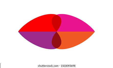 Abstract lips. Lip shape consisting of different shapes. Abstract image of bright lips: orange, pink, red. Modern art illustration. Concept for logo, postcard, sticker.
