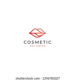 Abstract Lips Logo Design In Red Colors Combination In Line Style