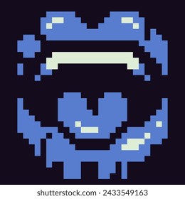 Icono abstracto del arte del pixel del sticker de los labios, muéstreme su lengua. Diseñar logo, insignias, parches, web, app. Ilustración abstracta aislada de la boca femenina abierta. Activos del juego de 8 bits. 