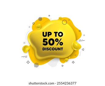 Abstract liquid 3d shape. Up to 50 percent discount. Sale offer price sign. Special offer symbol. Save 50 percentages. Discount tag message. Fluid speech bubble banner. Vector