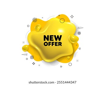 Abstract liquid 3d shape. New offer tag. Special price sign. Advertising Discounts symbol. New offer message. Fluid speech bubble banner. Yellow text liquid shape. Vector