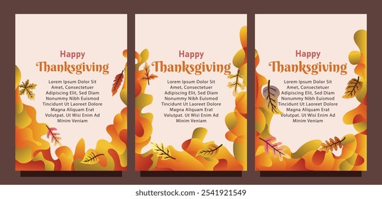 Abstract Liquid Art Background for Thanksgiving Card with Autumn Leaves. print size set of thansgiving card template concept. liquid abstract background with autumn leaves vector illustration