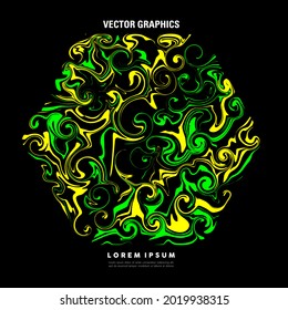 Abstract liquid art with hexagonal shape made of light green and yellow paint. Vector illustration