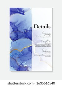 Abstract liquid background, colorful navy 2020 gold metallic texture, iridescent holographic foil ink flow poster. Modern art card.
