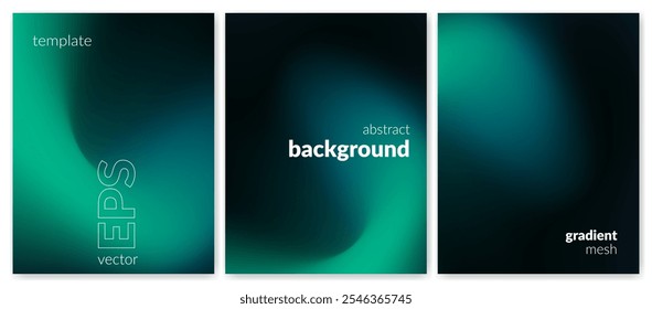 Abstract liquid background. Gradient mesh. Effect blend black green color. Blurred fluid colorful mix. Modern design template for web cover, header, ad banner, poster, brochure, flyer. Vector image