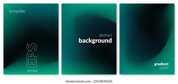 Abstract liquid background. Gradient mesh. Effect blend green black color. Blurred fluid colorful mix. Modern design template for web cover, header, ad banner, poster, brochure, flyer. Vector image