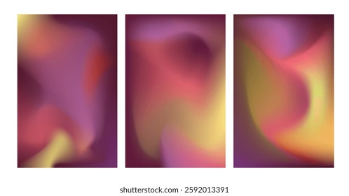 Abstract liquid background layout. Set of covers design templates with vibrant orange red light gradient background. Gradient mesh. Modern design template for web cover, header. mesh gradient pattern.