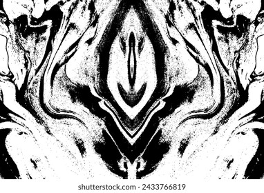 Abstract liquid background. Monochrome symmetrical texture with a fictional character's face. Abstract marble texture in black and white as grunge background.