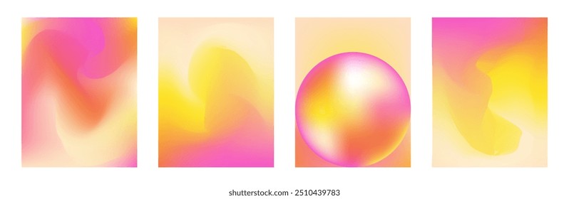 Abstract liquid background set. Blurry fluid multicolor gradients. Modern wavy backdrops. Mix of magenta, yellow, beige colors. Template for website, poster, banner, brochure, flyer, cover, brand book