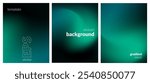 Abstract liquid background set. Gradient mesh. Effect blend dark green color. Blurred fluid colorful mix. Modern design template for web cover, header, ad banner, poster, brochure, flyer. Vector image