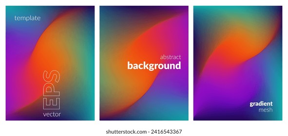 Abstract liquid background set. Gradient mesh. Bright color blend. Blurred fluid colorful mix. Modern design template for web covers, ad banners, posters, brochures, flyers. EPS vector illustration