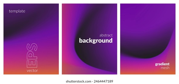Abstract liquid background set. Gradient mesh. Effect dark color blend. Blurred fluid colorful mix. Modern design template for web covers, ad banners, posters, brochures, flyers. Vector image EPS