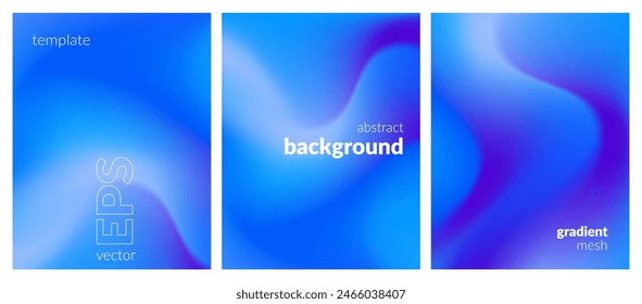 Abstract liquid background set. Gradient mesh. Effect bright color blend. Blurred fluid colorful mix. Modern design template for web covers, ad banners, posters, brochures, flyers. Vector image EPS