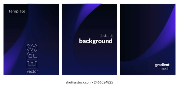 Abstract liquid background set. Gradient mesh. Effect dark color blend. Blurred fluid colorful mix. Modern design template for web covers, ad banners, posters, brochures, flyers. Vector image EPS