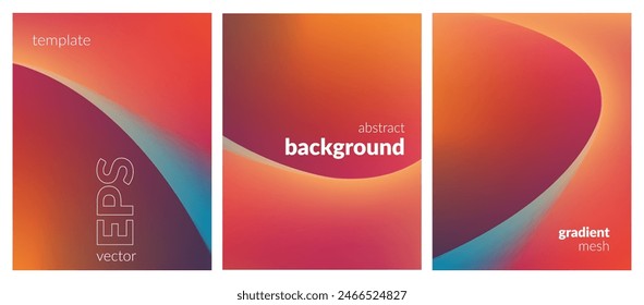 Abstract liquid background set. Gradient mesh. Effect bright color blend. Blurred fluid colorful mix. Modern design template for web covers, ad banners, posters, brochures, flyers. Vector image EPS