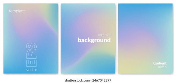 Abstract liquid background set. Gradient mesh. Effect bright color blend. Blurred fluid colorful mix. Modern design template for web covers, ad banners, posters, brochures, flyers. Vector image EPS