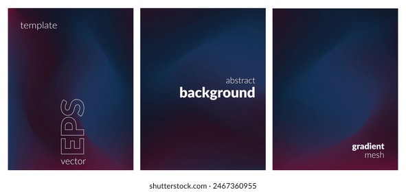 Abstract liquid background set. Gradient mesh. Effect dark color blend. Blurred fluid colorful mix. Modern design template for web covers, ad banners, posters, brochures, flyers. Vector image EPS