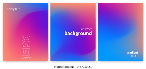 Abstract liquid background set. Gradient mesh. Effect bright color blend. Blurred fluid colorful mix. Modern design template for web covers, ad banners, posters, brochures, flyers. Vector image EPS