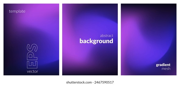 Abstract liquid background set. Gradient mesh. Effect dark color blend. Blurred fluid colorful mix. Modern design template for web covers, ad banners, posters, brochures, flyers. Vector image EPS