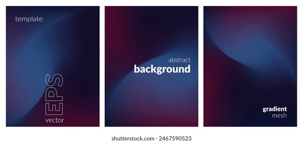 Abstract liquid background set. Gradient mesh. Effect dark color blend. Blurred fluid colorful mix. Modern design template for web covers, ad banners, posters, brochures, flyers. Vector image EPS