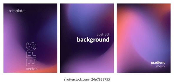 Abstract liquid background set. Gradient mesh. Effect dark color blend. Blurred fluid colorful mix. Modern design template for web covers, ad banners, posters, brochures, flyers. Vector image EPS