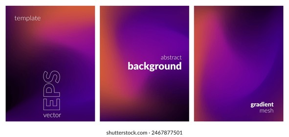 Abstract liquid background set. Gradient mesh. Effect dark color blend. Blurred fluid colorful mix. Modern design template for web covers, ad banners, posters, brochures, flyers. Vector image EPS