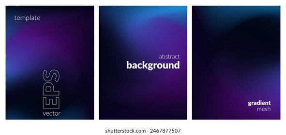 Abstract liquid background set. Gradient mesh. Effect dark color blend. Blurred fluid colorful mix. Modern design template for web covers, ad banners, posters, brochures, flyers. Vector image EPS