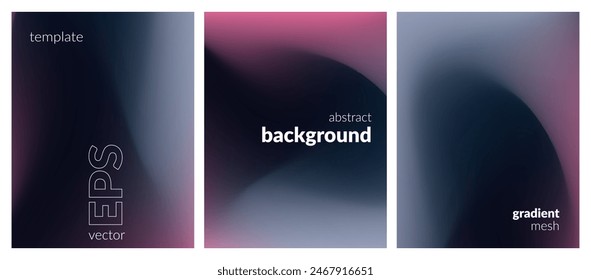 Abstract liquid background set. Gradient mesh. Effect dark color blend. Blurred fluid colorful mix. Modern design template for web covers, ad banners, posters, brochures, flyers. Vector image EPS