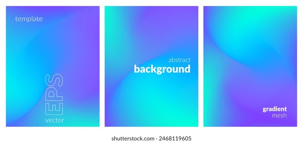 Abstract liquid background set. Gradient mesh. Effect bright color blend. Blurred fluid colorful mix. Modern design template for web covers, ad banners, posters, brochures, flyers. Vector image EPS