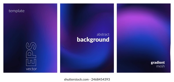 Abstract liquid background set. Gradient mesh. Effect dark color blend. Blurred fluid colorful mix. Modern design template for web covers, ad banners, posters, brochures, flyers. Vector image EPS