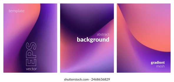 Abstract liquid background set. Gradient mesh. Effect bright color blend. Blurred fluid colorful mix. Modern design template for web covers, ad banners, posters, brochures, flyers. Vector image EPS