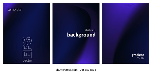 Abstract liquid background set. Gradient mesh. Effect dark color blend. Blurred fluid colorful mix. Modern design template for web covers, ad banners, posters, brochures, flyers. Vector image EPS