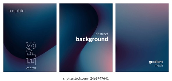 Abstract liquid background set. Gradient mesh. Effect dark color blend. Blurred fluid colorful mix. Modern design template for web covers, ad banners, posters, brochures, flyers. Vector image EPS