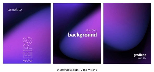 Abstract liquid background set. Gradient mesh. Effect dark color blend. Blurred fluid colorful mix. Modern design template for web covers, ad banners, posters, brochures, flyers. Vector image EPS