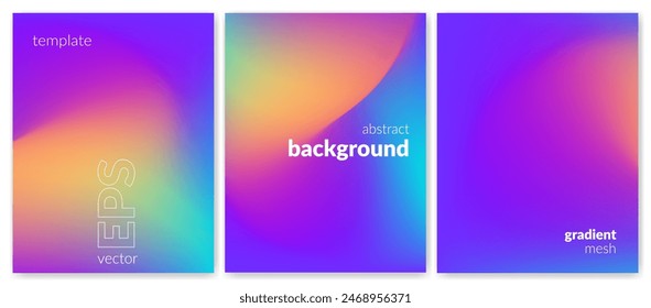 Abstract liquid background set. Gradient mesh. Effect bright color blend. Blurred fluid colorful mix. Modern design template for web covers, ad banners, posters, brochures, flyers. Vector image EPS
