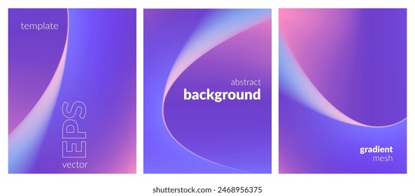 Abstract liquid background set. Gradient mesh. Effect bright color blend. Blurred fluid colorful mix. Modern design template for web covers, ad banners, posters, brochures, flyers. Vector image EPS