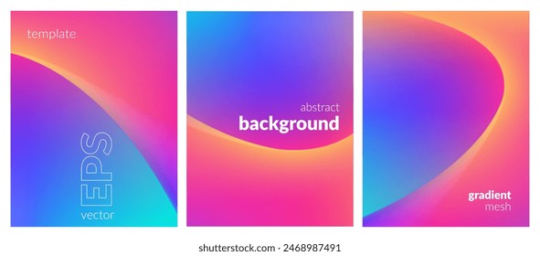 Abstract liquid background set. Gradient mesh. Effect bright color blend. Blurred fluid colorful mix. Modern design template for web covers, ad banners, posters, brochures, flyers. Vector image EPS