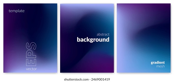 Abstract liquid background set. Gradient mesh. Effect dark color blend. Blurred fluid colorful mix. Modern design template for web covers, ad banners, posters, brochures, flyers. Vector image EPS