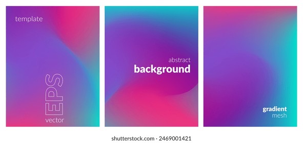 Abstract liquid background set. Gradient mesh. Effect bright color blend. Blurred fluid colorful mix. Modern design template for web covers, ad banners, posters, brochures, flyers. Vector image EPS