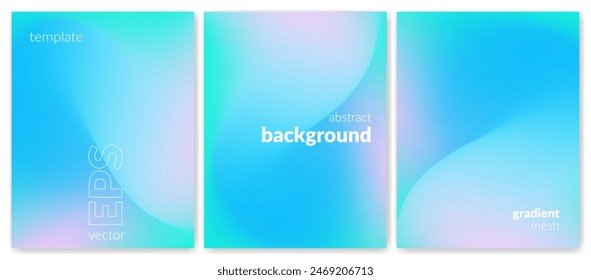 Abstract liquid background set. Gradient mesh. Effect bright color blend. Blurred fluid colorful mix. Modern design template for web covers, ad banners, posters, brochures, flyers. Vector image EPS