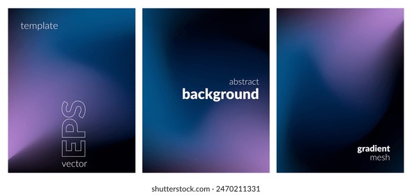 Abstract liquid background set. Gradient mesh. Effect dark color blend. Blurred fluid colorful mix. Modern design template for web covers, ad banners, posters, brochures, flyers. Vector image EPS