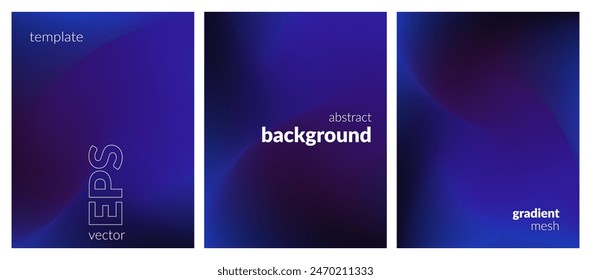 Abstract liquid background set. Gradient mesh. Effect dark color blend. Blurred fluid colorful mix. Modern design template for web covers, ad banners, posters, brochures, flyers. Vector image EPS