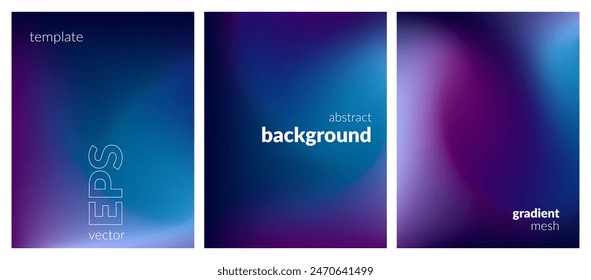 Abstract liquid background set. Gradient mesh. Effect dark color blend. Blurred fluid colorful mix. Modern design template for web covers, ad banners, posters, brochures, flyers. Vector image EPS