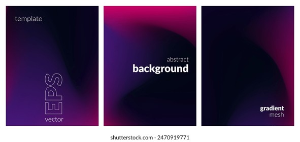 Abstract liquid background set. Gradient mesh. Effect dark color blend. Blurred fluid colorful mix. Modern design template for web covers, ad banners, posters, brochures, flyers. Vector image EPS