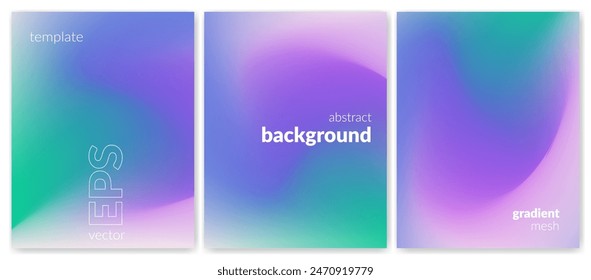 Abstract liquid background set. Gradient mesh. Effect bright color blend. Blurred fluid colorful mix. Modern design template for web covers, ad banners, posters, brochures, flyers. Vector image EPS