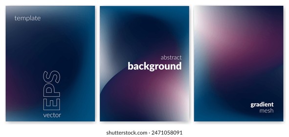 Abstract liquid background set. Gradient mesh. Effect dark color blend. Blurred fluid colorful mix. Modern design template for web covers, ad banners, posters, brochures, flyers. Vector image EPS